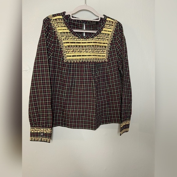 J. Crew Tops - NWT J.Crew plaid red, green, and gold detailed peasant blouse
